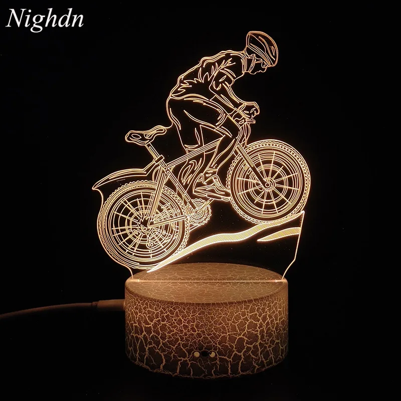 3D Lamp Motorcycle Mountain Bike Led Night Light Usb Cable Battery Colorful Nightlight  Bedroom Decor Birthday Gift for Boys Man