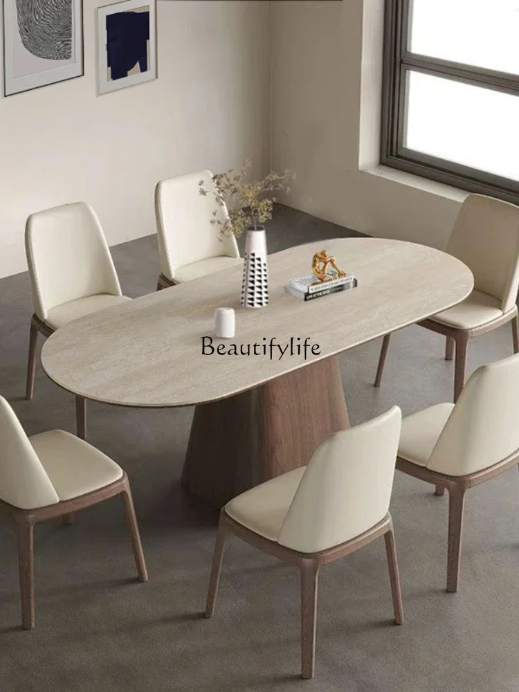 Nordic rock slab dining table modern simple small apartment retro style rectangular ash solid wood