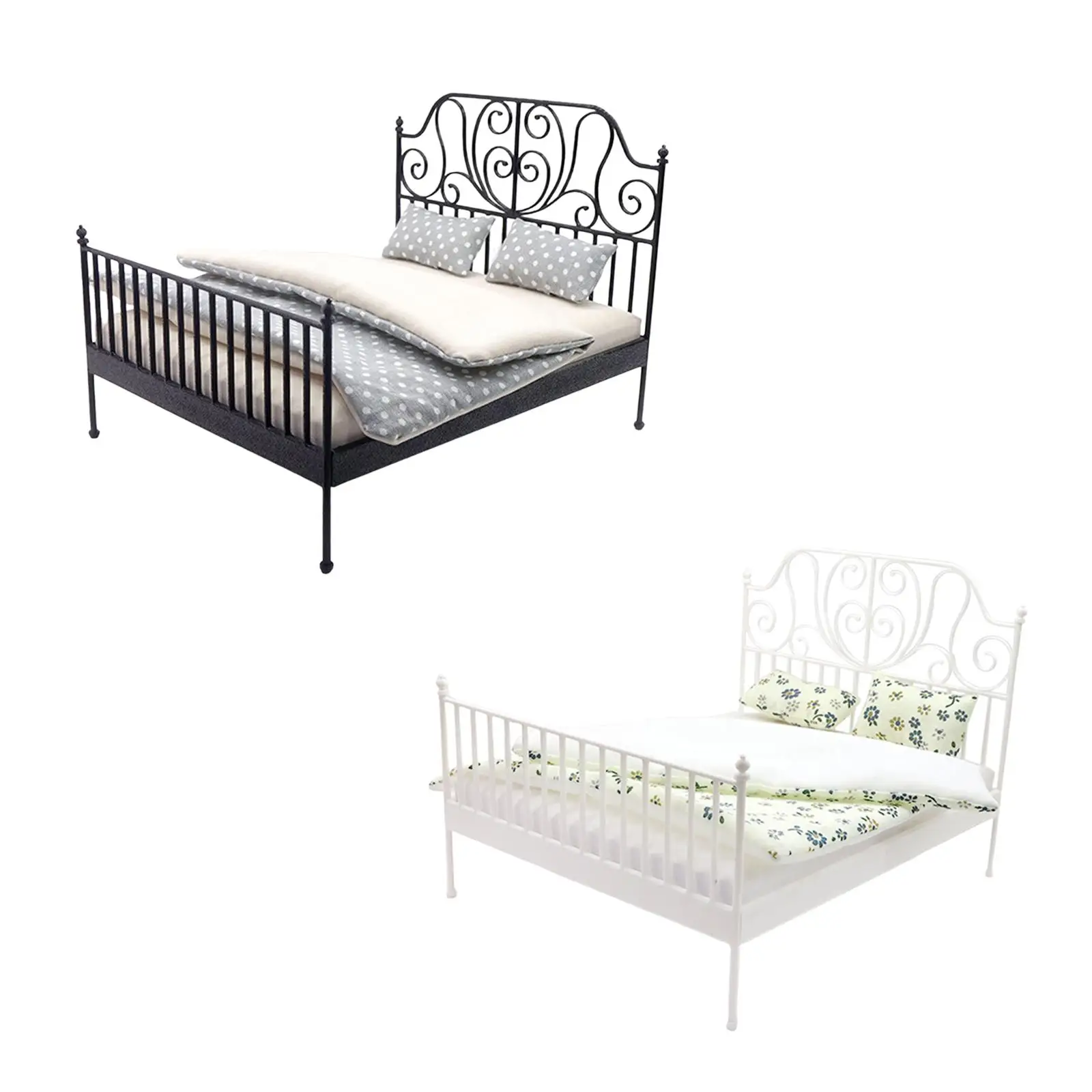 

1/12 European Pretend Play Toy Miniature Bed for Kids Girls Children