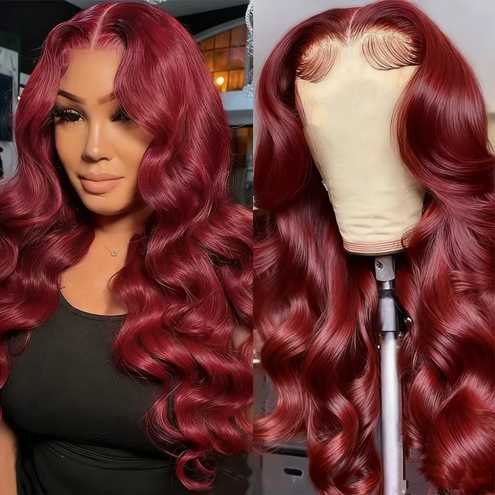 

Burgundy 13x6 HD Body Wave Lace Frontal 100% Human Hair Wig For Women 30 40 Inch 99j Red Colored Cheap Wigs On Sale 220 Density