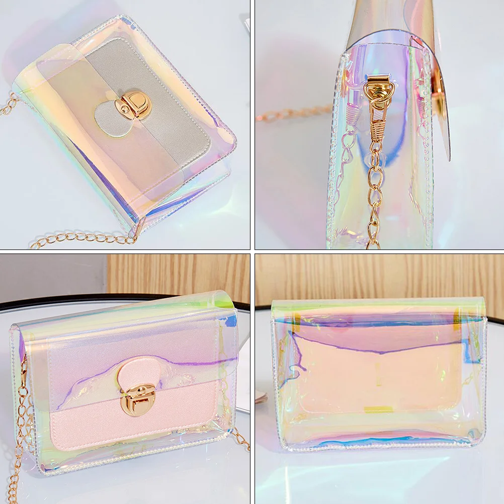 

Fashionable PVC Shoulder Bag Transparent Material Waterproof Metal Chain Strap Multi-Layer Large Capacity Pouch Buckle