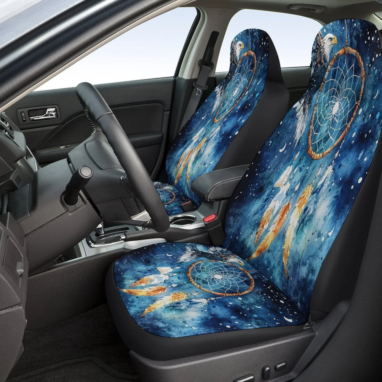 Dreamcatcher And Eagle Designed Car Seat Covers Set For Most Cars, Trendy Personalized Novelty Decorative Car Seat Protector Cov