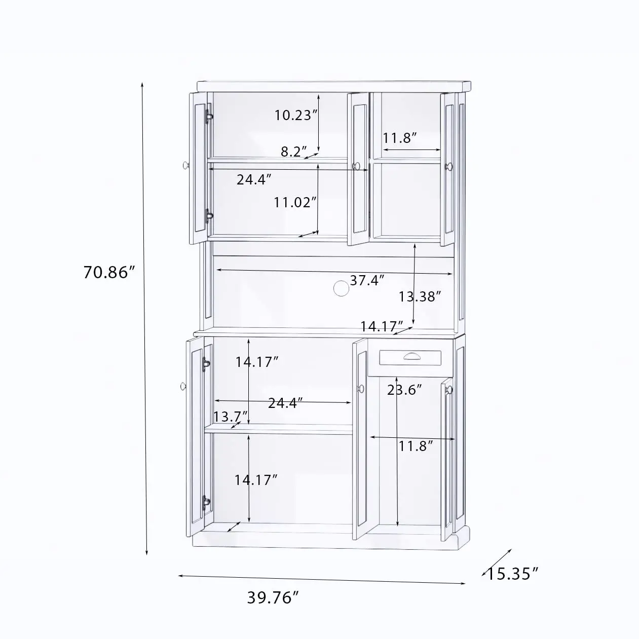 White Wood Buffet Cabinet Kitchen Sideboard Storage Pantry Server With 6 Doors & 1 Drawer For Dining Room, Customized