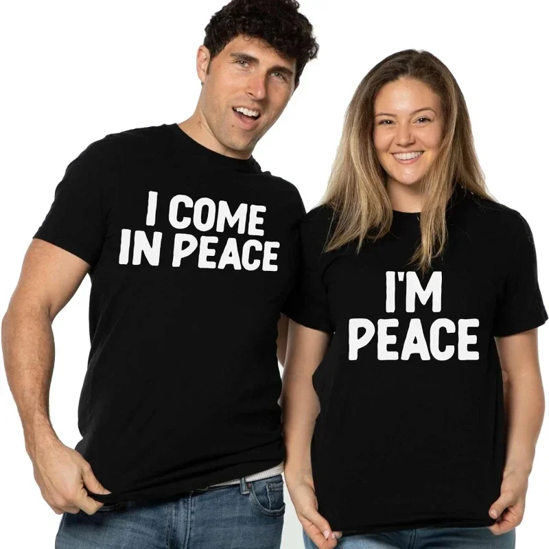 Couple I Come in Peace I Am Peace Funny T-Shirts Double Meaning Humor Inappropriate Harajuku Sleeve Casual Aesthetic Clothes