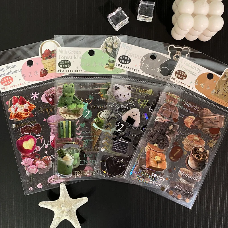 3Pcs/bag American Retro INS-style Transparent Cut-film Sticker Scrapbooking Journals DIY Plastic Decal Kids Stationery Stickers