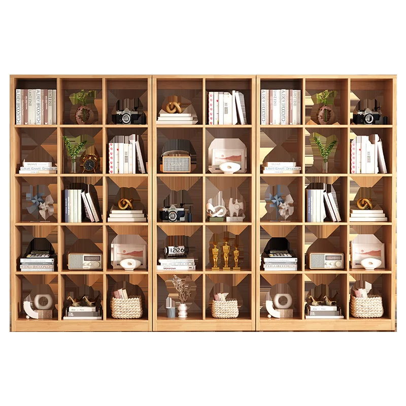 

Solid wood floor-to-ceiling bookshelf Household combination Grid storage Wall honor display cabinet Company entrance partition s