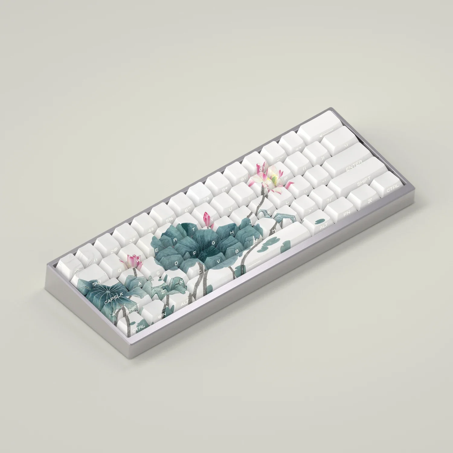 Ailian Shuo Keycap Pbt Cherry 131 Keys Chinese Style Keycap White Lotus Flower Pattern Side Engraved Translucent White Keycap