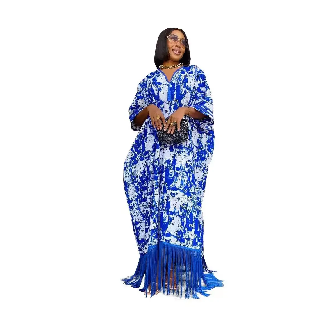 Vestidos africanos con borlas para mujer, Moda Africana Boubou Dashiki Ankara, trajes de noche, bata caftán con estampado Abayas, 2024