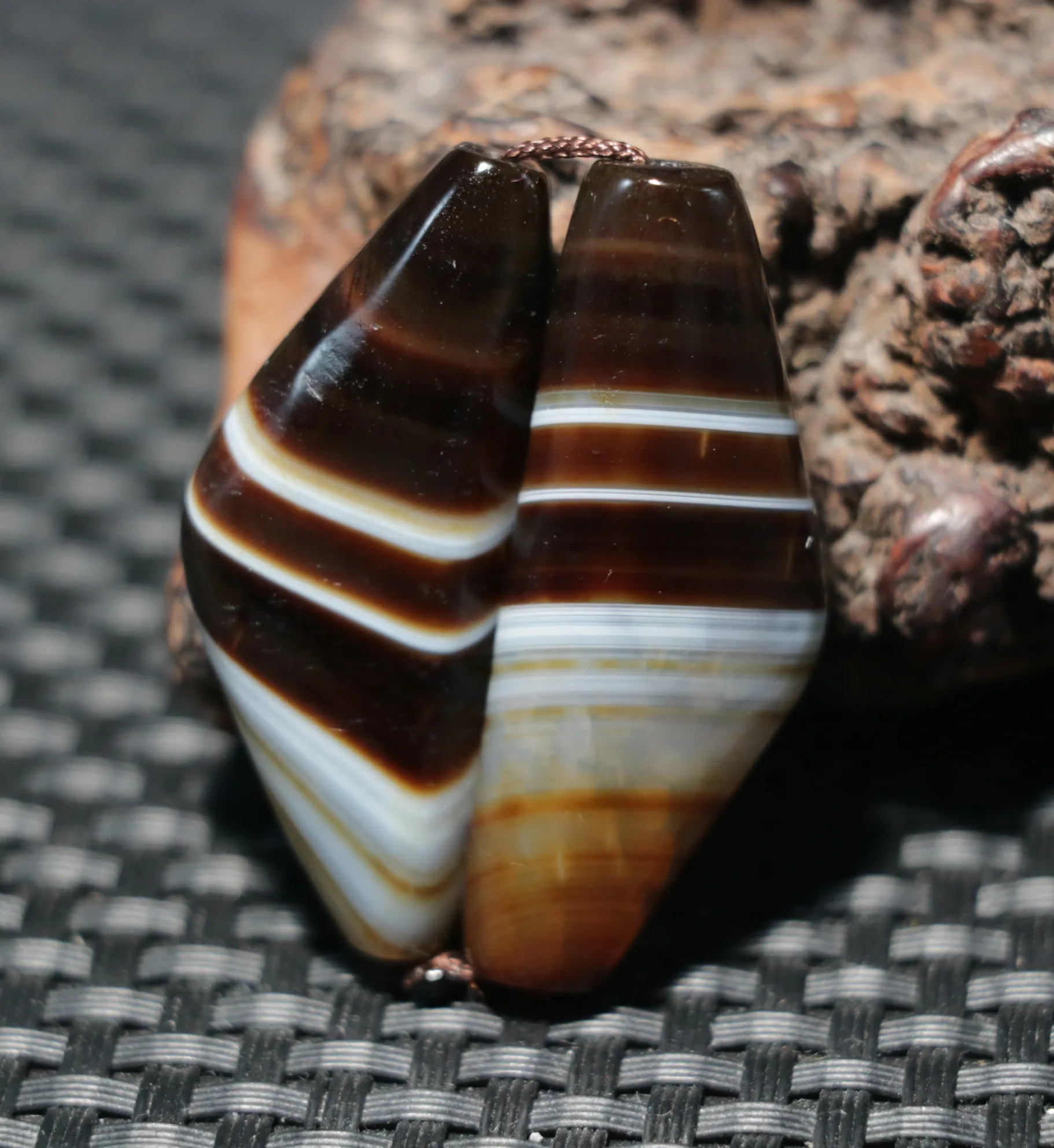 pair 5A Energy Tibetan Old Oily Agate Natural Silkworm Stripes DZi Bead Pendant Timestown UPD230205a1