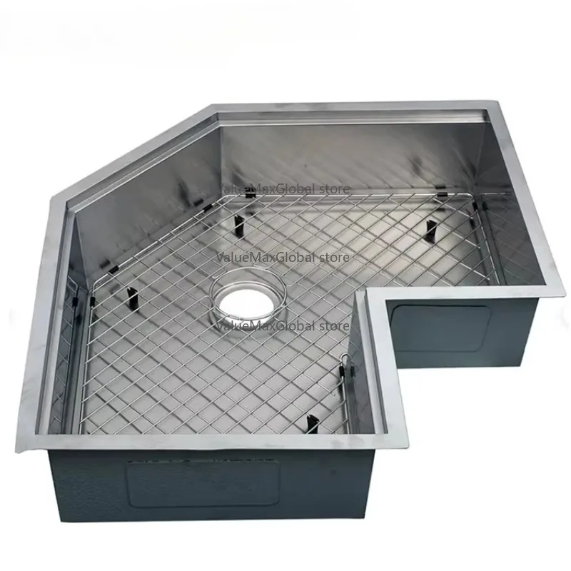 Custom Under-Corner Laundry Gauge Kitchen Sink - Manufacturer-Made Handmade Stainless Steel Single Bowl + Strainer