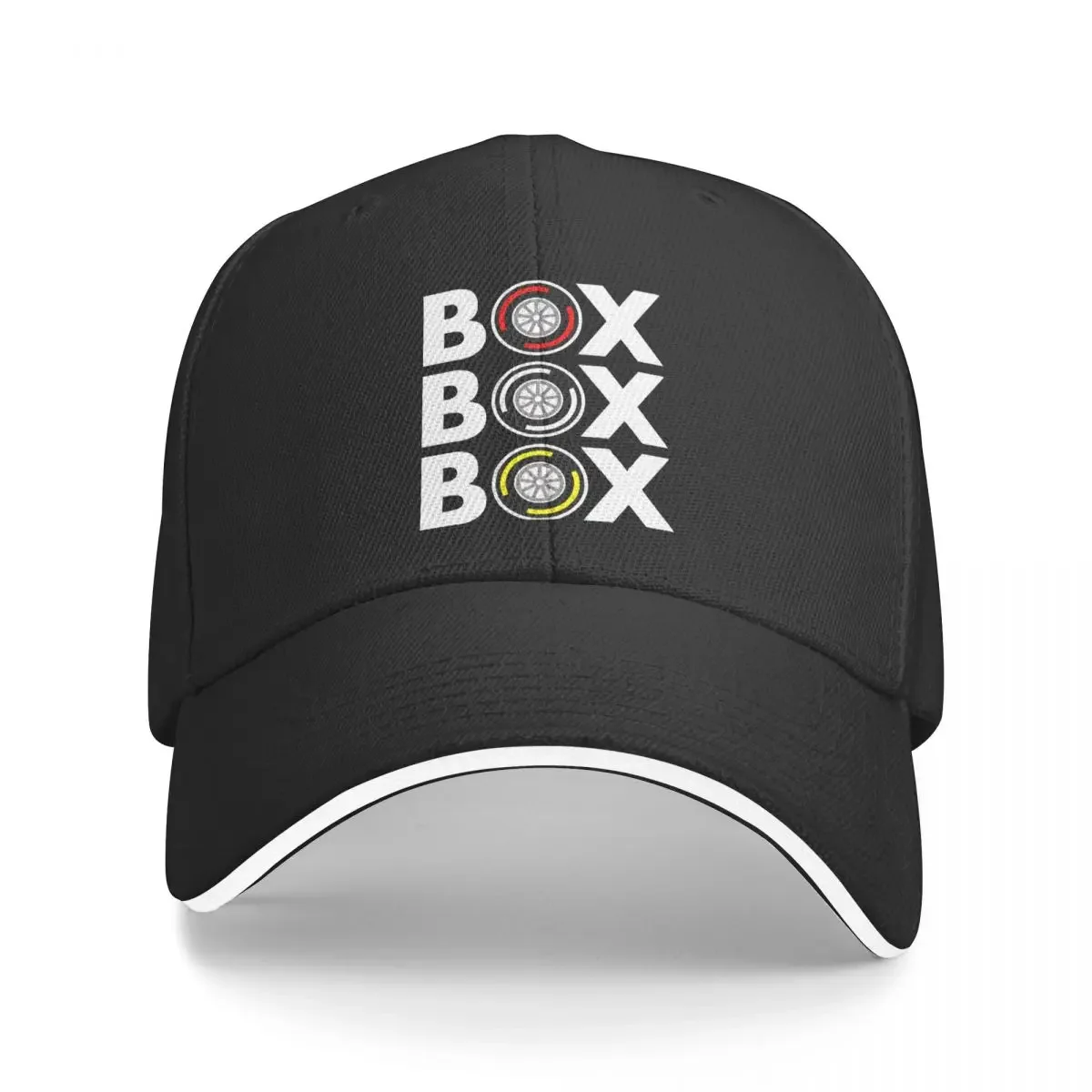 Box Box Box Tyre White Text Design Car Racing Washed Men's Baseball Cap Sunprotection Trucker Snapback Caps Dad Hat Hats