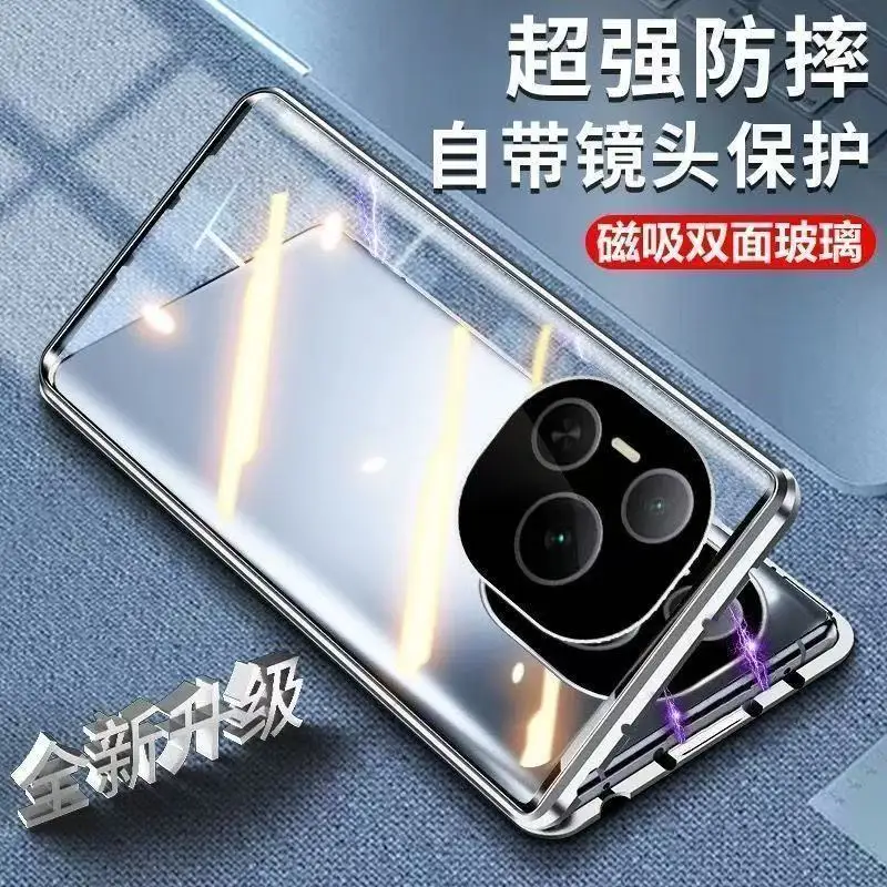 

For OPPO A6s Pro Case Double Sided Glass Metal Frame Shockproof Cover Front Back Magnetic Hard Shell Luxury Magnetic
