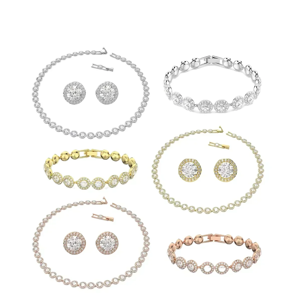 2025 جودة عالية أزياء المرأة الكلاسيكية S925 الماس جولة كريستال قلادة مجموعة الفضة رائع UN A الملاك سلسلة طقم مجوهرات