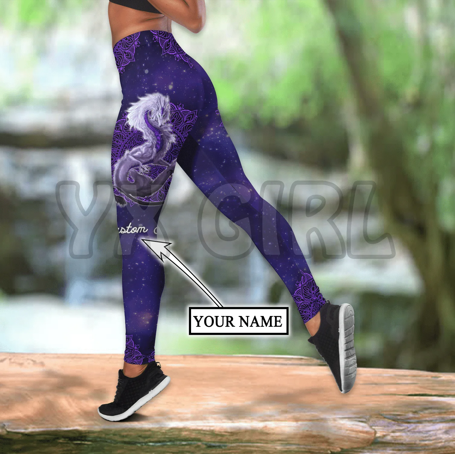 Dragon Purple Legging + Hollow Tank Combo Custom Name 3D Printed Tank Top+Legging Combo Outfit Yoga Fitness Legging Women