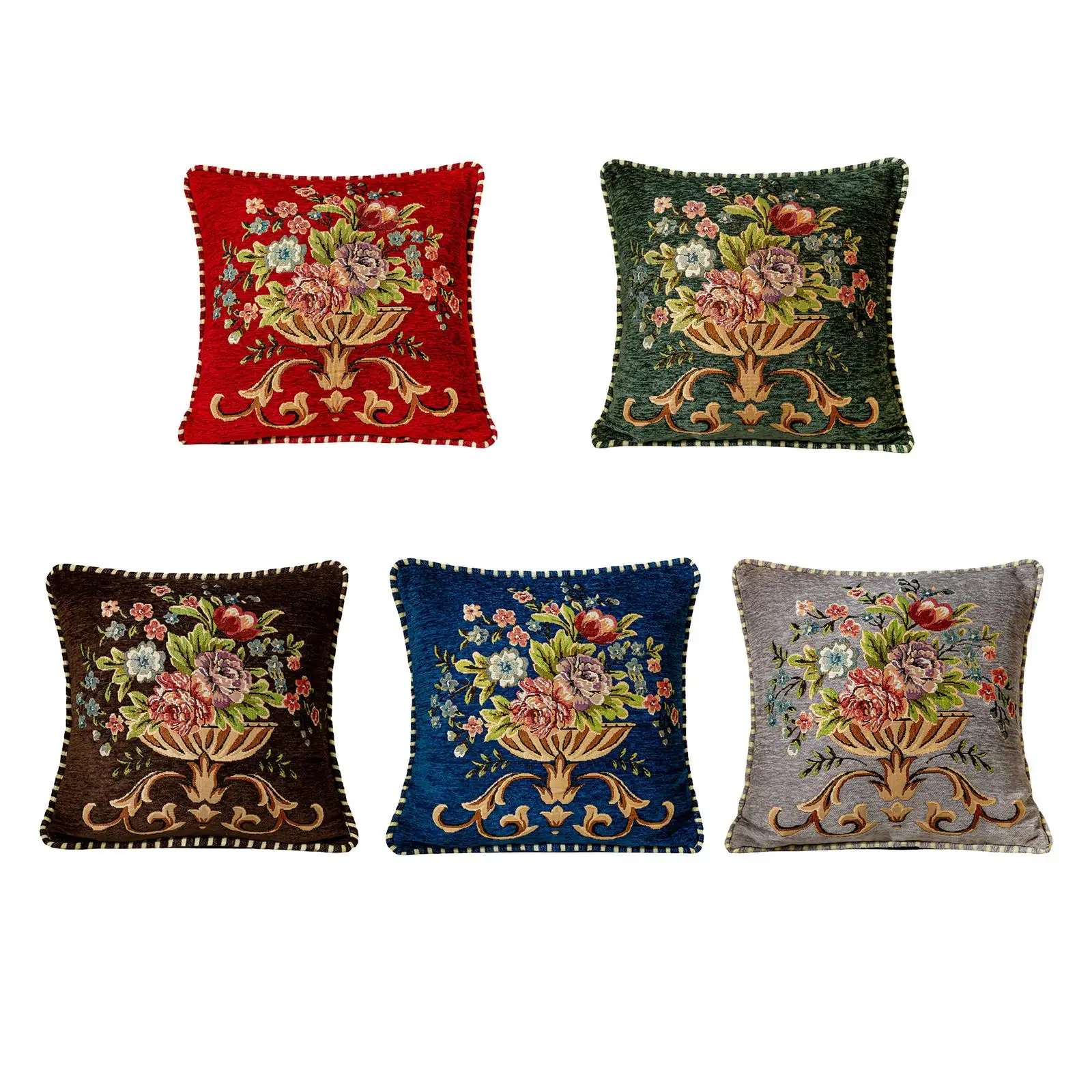 Throw Pillow Cover 48x48cm Machine Washable Floral Pattern Square Pillow Case for Indoor Outdoor Furniture Multipurpose