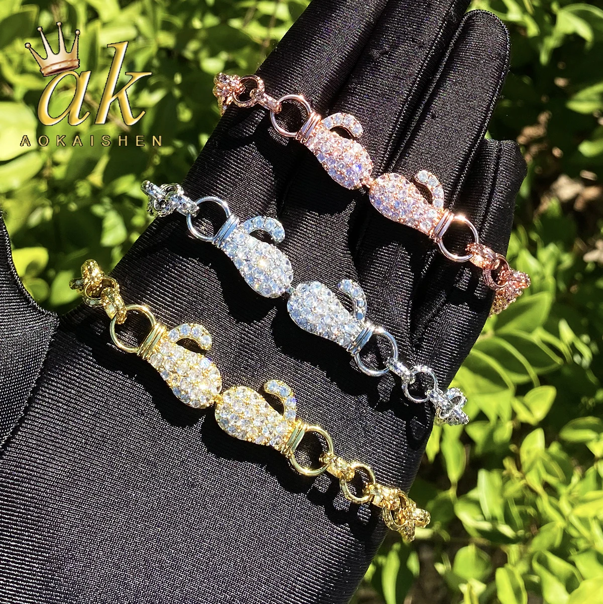 

Aokaishen Belcher Link Ice Boxing перчатки браслет для женщин настоящее позолоченное ювелирное изделие в стиле хип-хоп