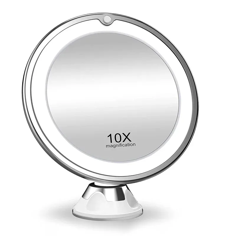 Miroir de maquillage rond à lumière de remplissage LED, grossissement 10X, vanité de bureau verticale |   Essentiel pour un maquillage impeccable et une toilettage sans effort