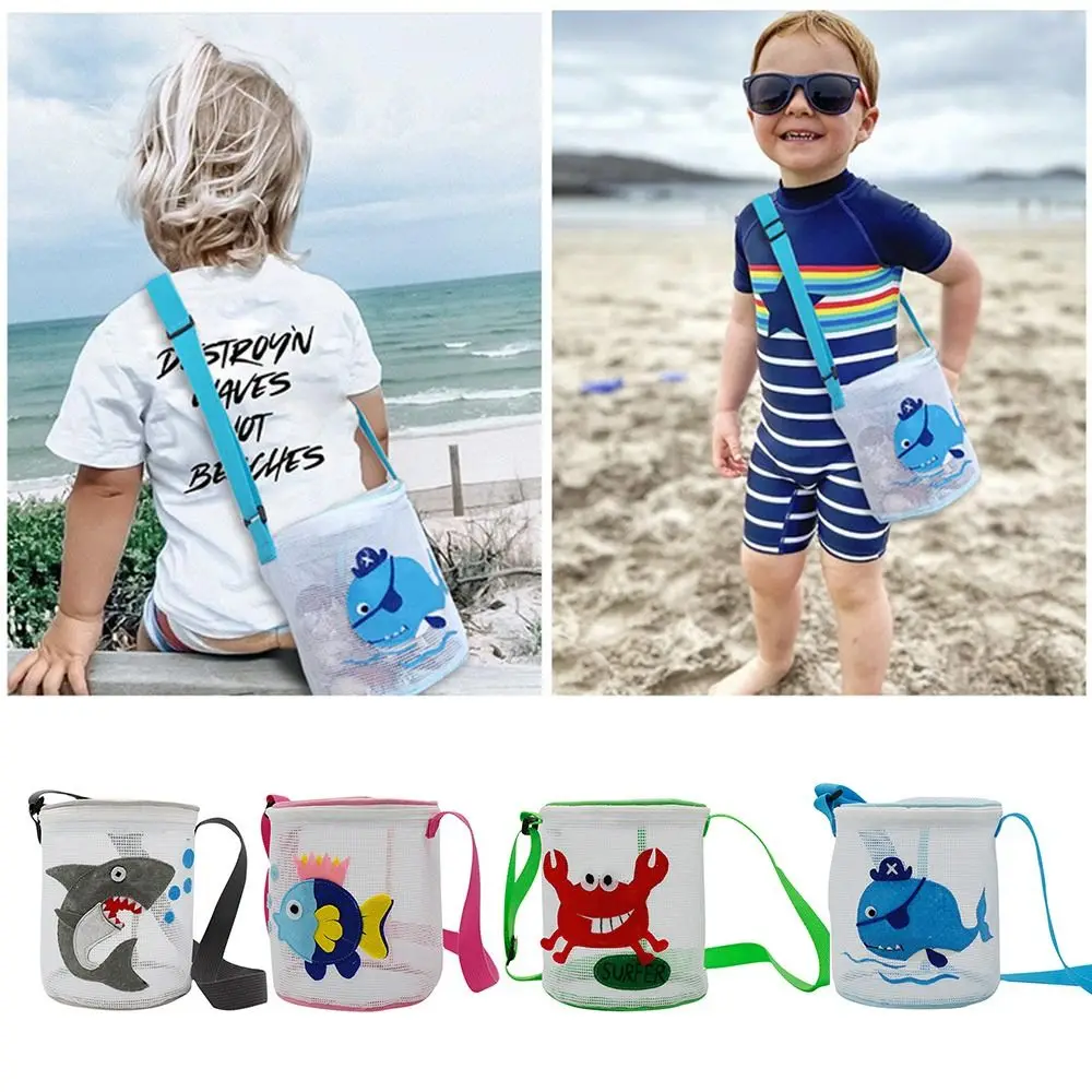 Multicolor Beach Toy Mesh Bag Sand Toy Shark Whale Crab Shell Storage Bag Cartoon Pattern Holiday Beach Seashell Pocket Boys