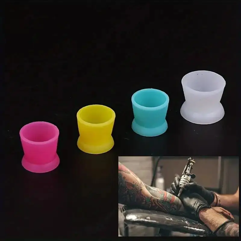 

300PCS Disposable Silicone Tattoo Ink Cups Mixing Bowls With Base Pigment Holder Container Cap Tattoo Accessory for Tattoo Ink