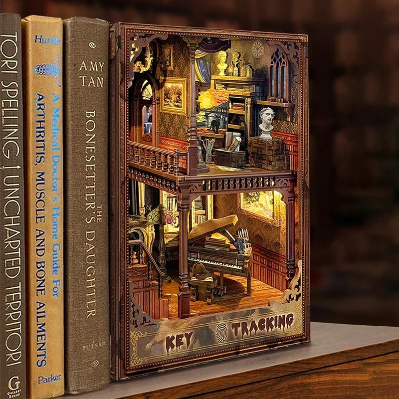 

Кукольный театр и отслеживание ключей, книжная полка, украшение для дома, ретро DIY, деревянная книжная полка-уголок, вставка, миниатюрные наборы для подарка ручной работы