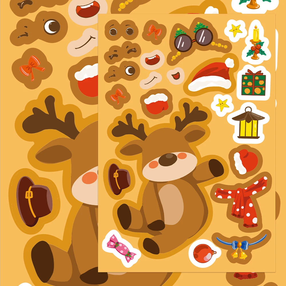 

8/16sheets Cute Christmas Make a Face Puzzle Stickers Cartoon Santa Decoration Decals DIY Hand Account Jigsaw Stickers Toy Gifts