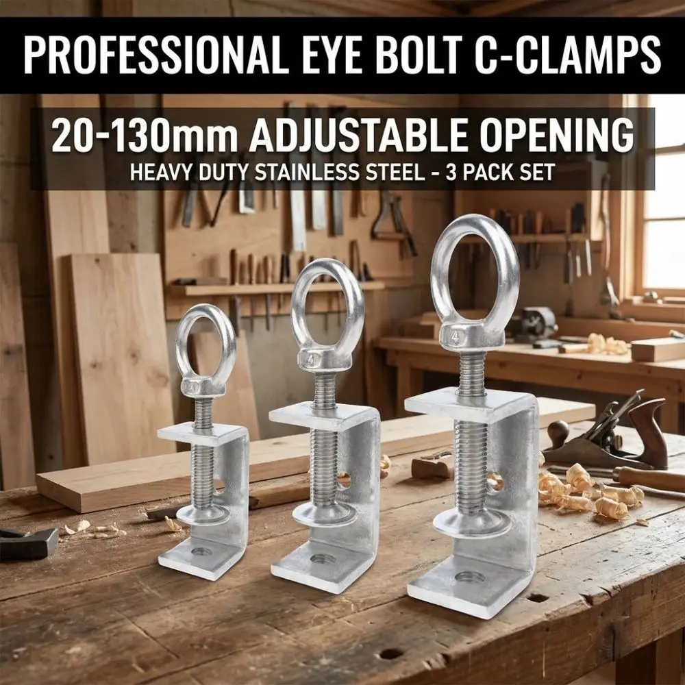 1pc 304 Stainless Steel C-clamp Adjustable Pull Ring Square Clamp Sturdy 20-130mm Opening Fixed Holder Clip Hardware Fasteners
