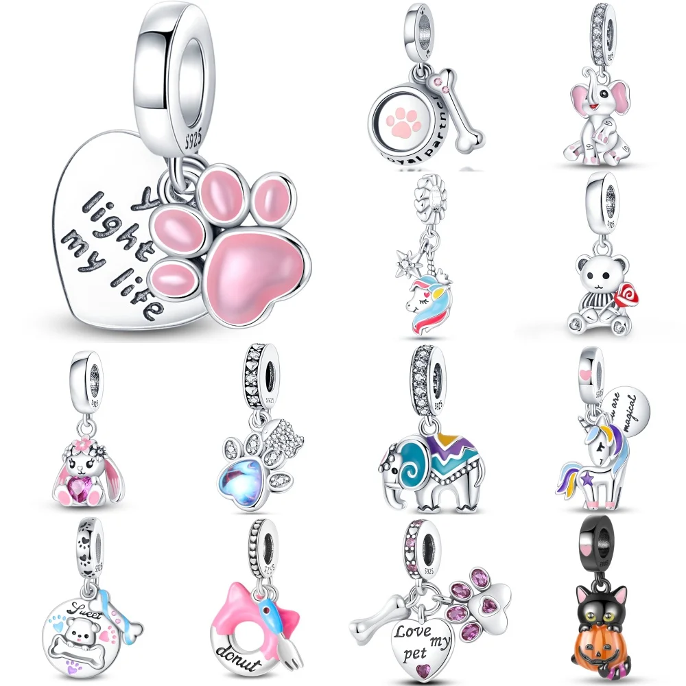 Hot Sale Fashion 925 Sterling Silver Elephant Cat Pets and Life Charms Beads Fit Original Bracelets DIY Jewelry Gifts Accessory