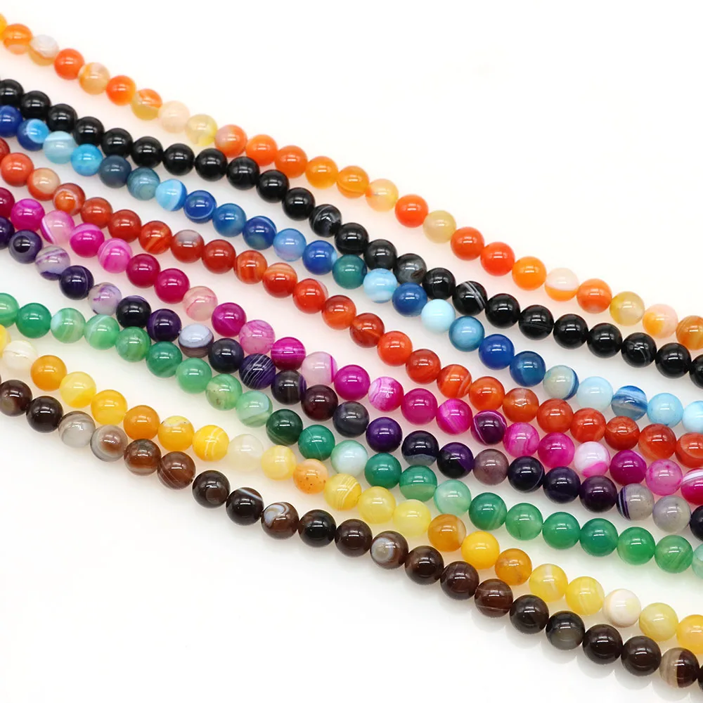الحجر الطبيعي متعدد الألوان مخطط العقيق الخرز 4/6/8/10 مللي متر الجولة فضفاض الجزع حبة لصنع المجوهرات سوار ذاتي الصنع إكسسوارات #5