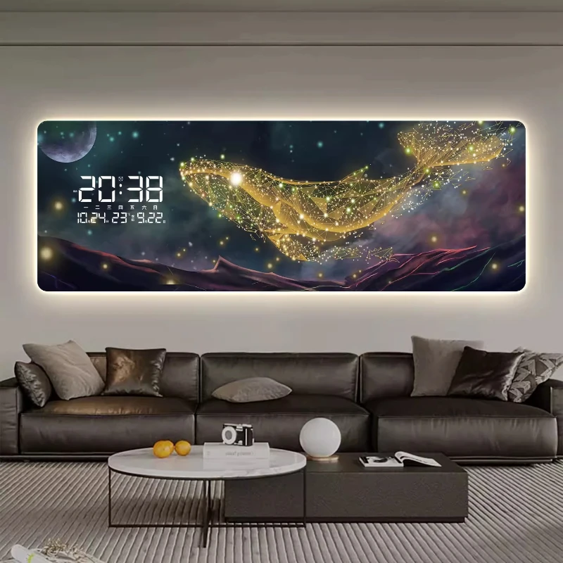 #￥Decorative painting electronic clock living room wall clock LED perpetual calendar night light clock sofa background wall