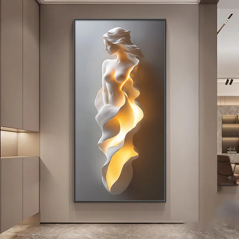 Led Lights Modern Light Luxury Entrance Door Decoration Painting, Simple Abstract Corridor Hanging Painting Wall Lamp Painting view 3