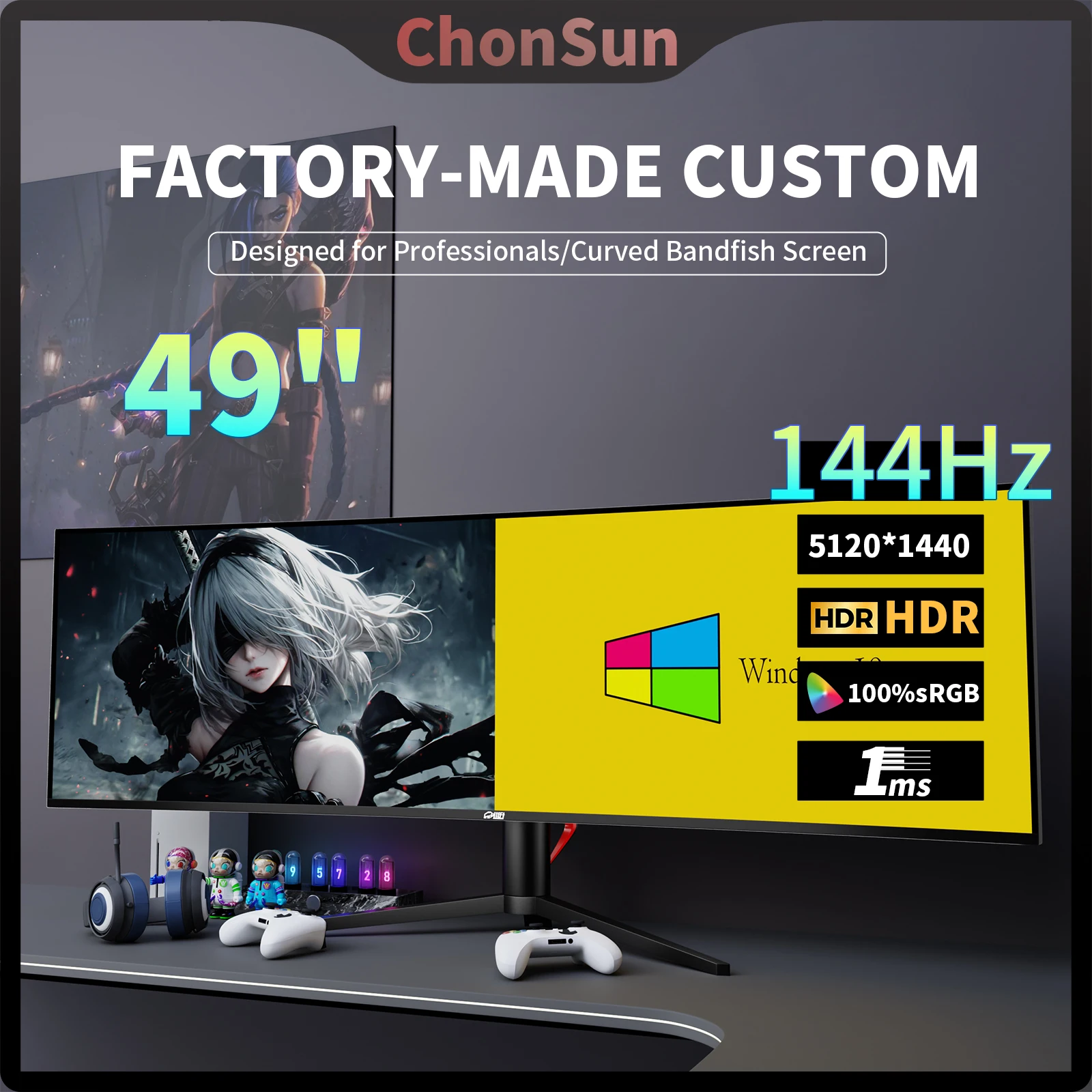 

ChonSun Factory Customized 49-In Curved Monitor - Ultrawide 5K 144Hz Gaming Display, Nano-IPS, HDR10, 32:9, LM490DQ1-SSC1 Panel