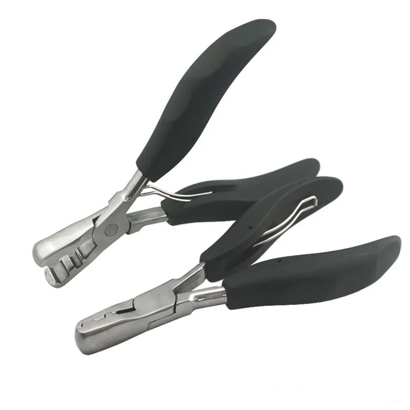 1Pc 2 in 1 Black Flat Shape Plier With 3mm and 5mm  Small Grooves For Pre-Bonded Hair Extension Clamp