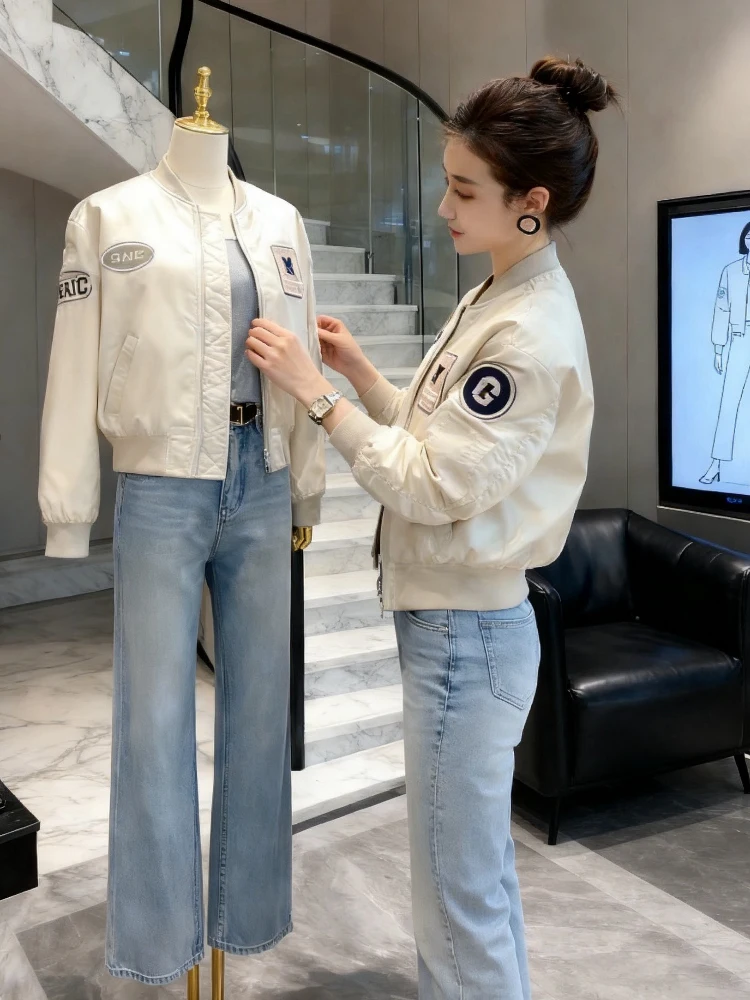 

Retro American Ladies Short Baseball Jacket Embroidered Label Spring 2026 New Style Small Size Outerwear Women's Coat