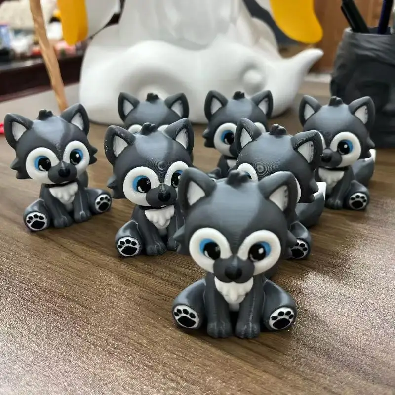 3D-Printed Retro Wolf Doll With Moving Head Spring-Activated Desk Decor
