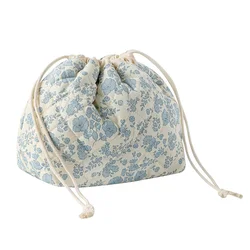 KLBB001 Cotton Quilted Drawstring Makeup Bag with Canvas Lining,Coquette Aesthetic Cute Travel Toiletry Bag