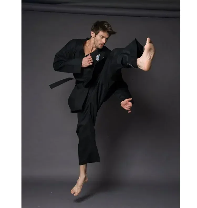 Set uniforme da taekwondo ITF con ricamo nero, pantaloni e cappotto, bellissimi vestiti, uniforme da allenamento per karate