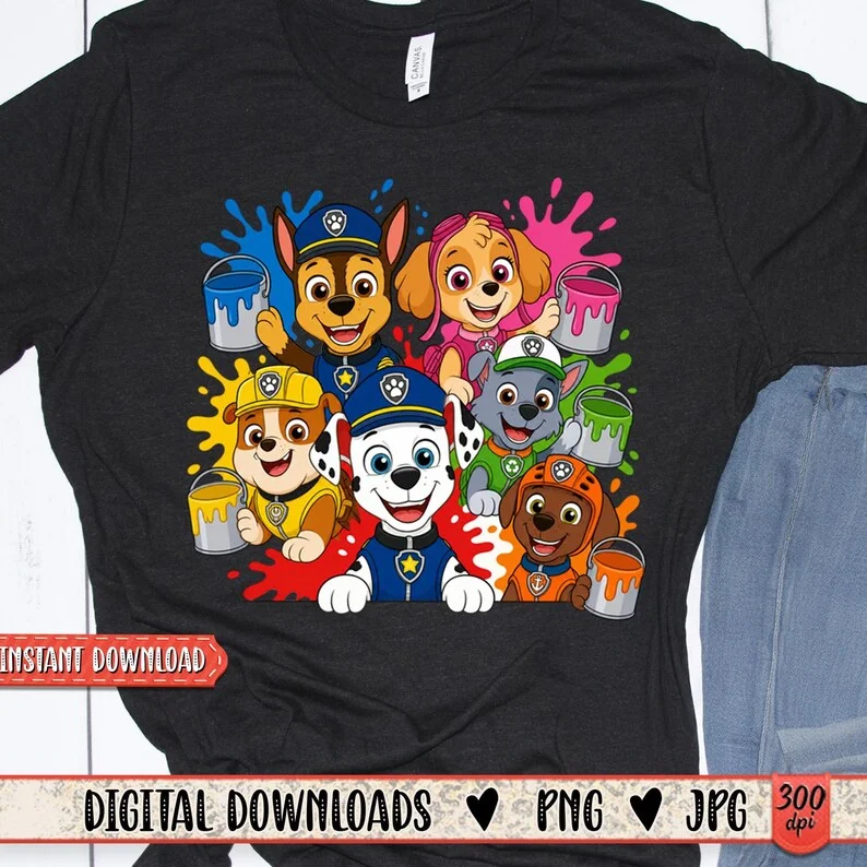 Kids Paw Patrol T‑Shirt Cartoon Puppy Group Print Short Sleeve Casual Cotton Tops for Boys Girls