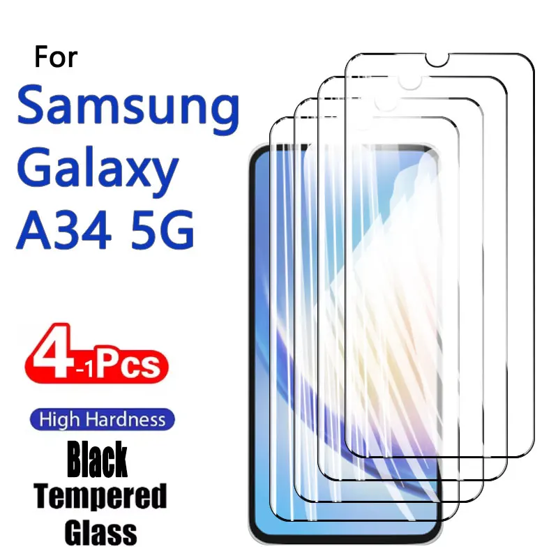 1-4PCS Screen Protector For Galaxy A34 5G Samsung Tempered Glass Crystal 9H High Aluminum Anti Scratch Case Friendly Fingerprint