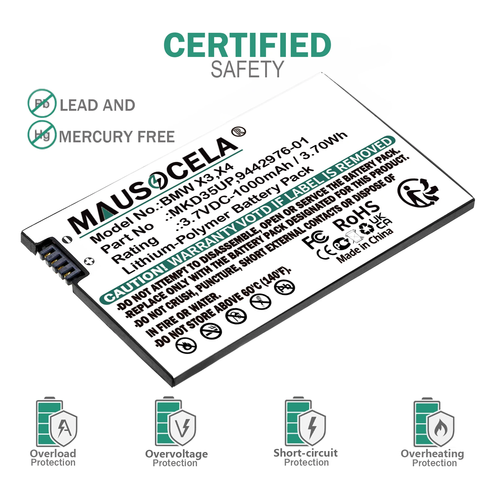 1000mAh Car Key Remote Battery For BMW:6814351-01,9442976-01,AE2536560,D-80788,MKD35UP,UP120009,X3,X4,X5,X6,X7,530Li,530Le,730