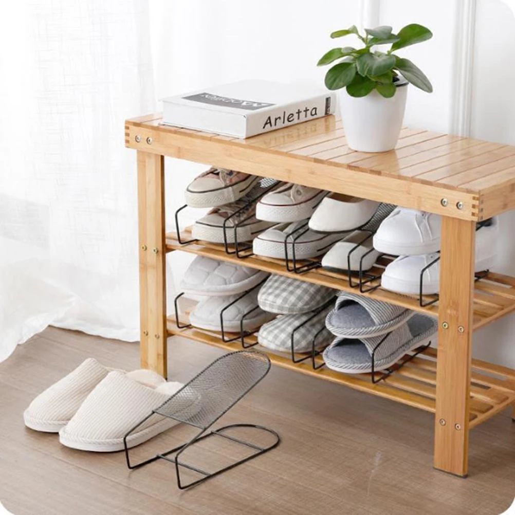 

Adjustable Double Layer Shoe Rack Iron Black Space Saver Shoe Organizer Holder for Closer Shelves Floor Space Saver Rack Holder