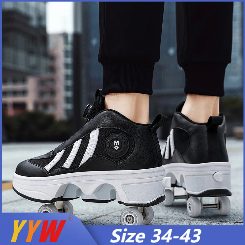 Deformation Roller Shoes Parkour Wheel Shoes 4 Wheels Rounds Of Running Shoes Roller Skates Shoes for Unisex Kids Skating Shoes