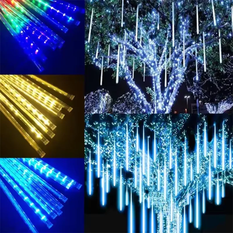 2026 30cm/50cm Waterproof Meteor Shower Rain 8 Tube LED String Lights For Outdoor Holiday Christmas Decoration Tree EU/US Plug