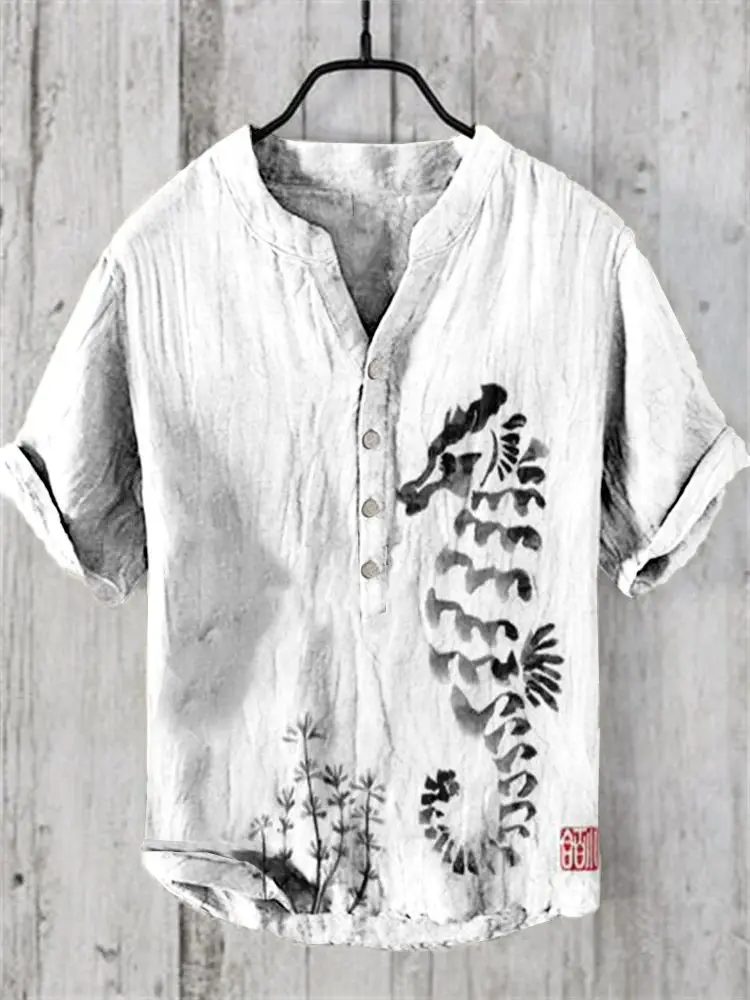 

Summer hot selling cross-border e-commerce, Chinese style landscape series, 3D digital printing, new men's V-neck shirt