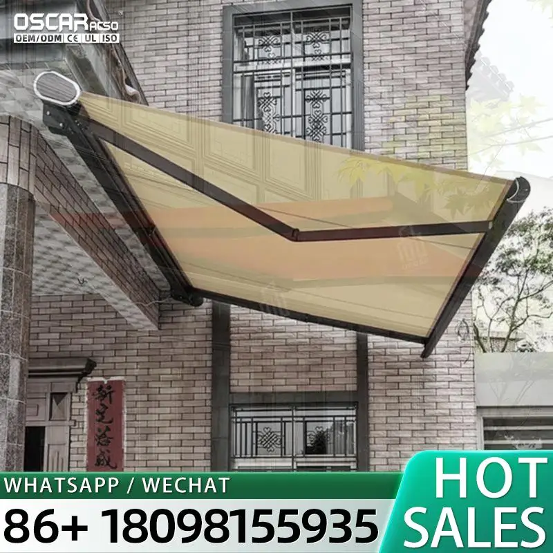 Aluminum Full Cassette Automatic Folding Awning Rainproof Retractable Arm LED Canopy Outdoor Patio Garden Balcony Use Retractabl