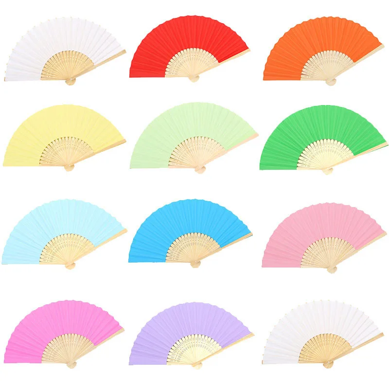 

10Pcs Paper Hand Fan DIY Blank Folding Fan Vintage Chinese Style Solid Color Dance Wedding Party Bamboo Folding Fans Art