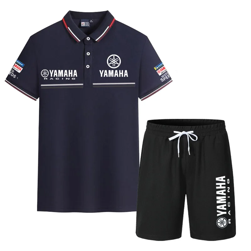 

Yamaha Men's Summer Collarless Shirt Short Sleeve Racing Suit Set, Breathable and Sweat-Wicking Sports and Casual Shorts Top Set