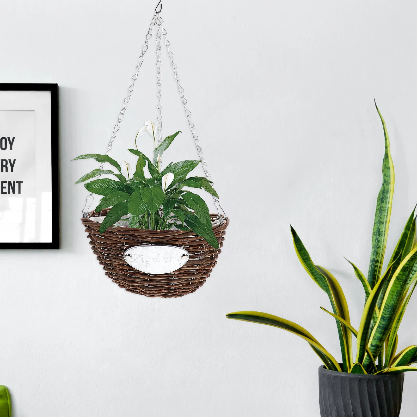 

2pcs Hanging Flower Basket Woven Rattan Planter Wall Mount Indoor Outdoor Plant Holder For Balcony Garden Patio Home Office