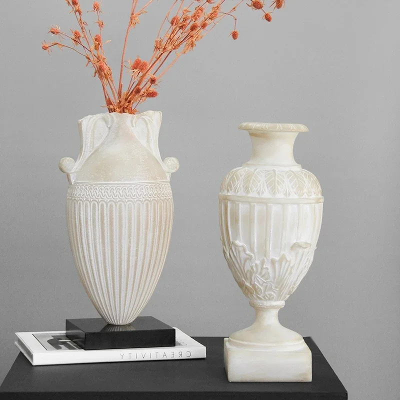 Resin Vase European Vintage Jar Flower Vase Reproduction of Gypsum Pot for Flowers Floral Arrangement Vases Pots Flowerpot