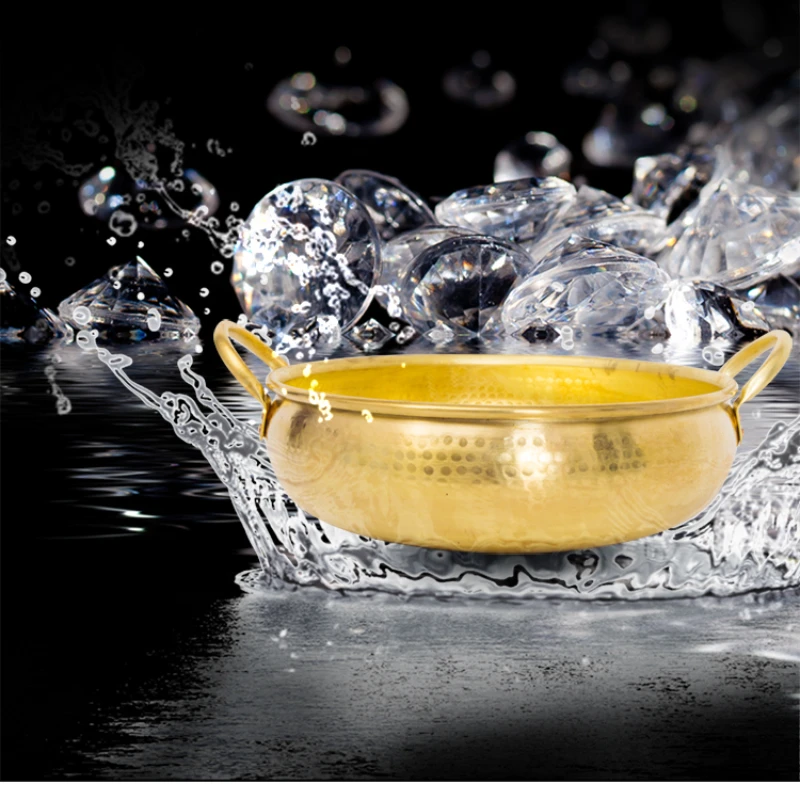 Handcrafted Thickened Copper Hot Pot Dual Cooking Zones Induction Compatible Kitchenware Set Practical Soup Pots for Modern Home