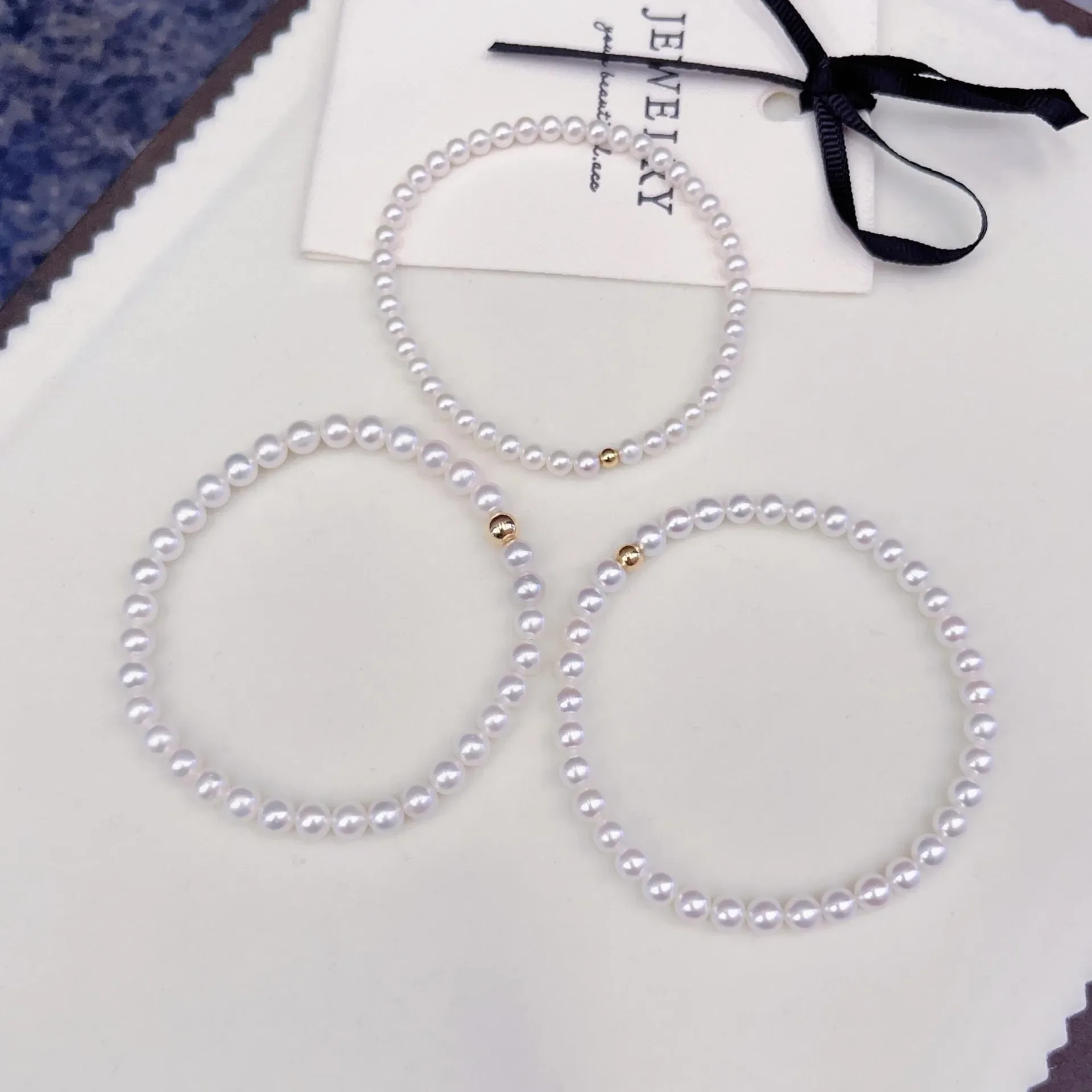 

3-6mm Baby Pearl Bracelet 18K Gold Natural Freshwater Pearl Elastic Bracelet Small Gold Beads